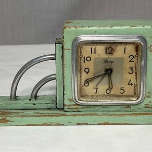 Very Rare DEP Paris France Art Deco Antique Table Clock paint Teak Wood vintage